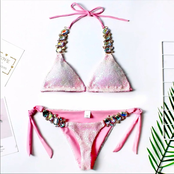 Pink Sparkle Sequin Bling Bikini Swimsuit